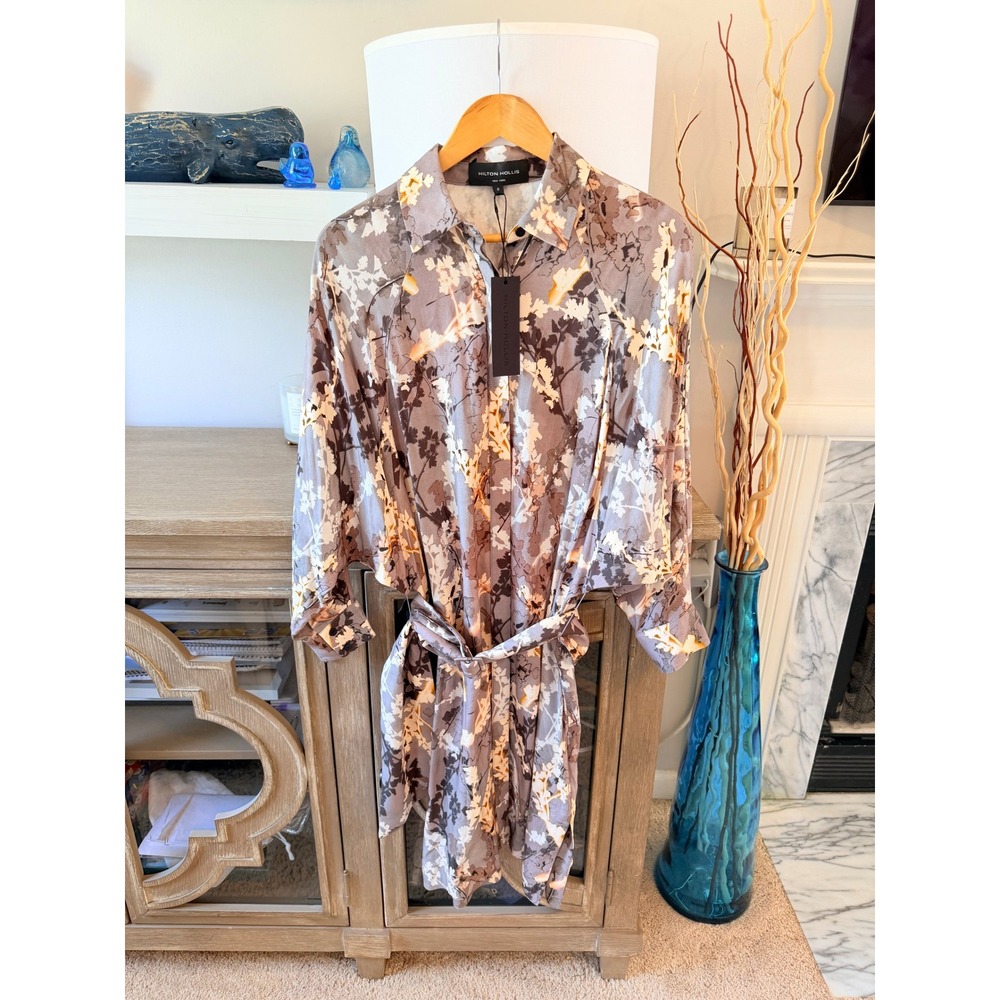 NWT Hilton Hollis Shirt Dress Womens Taupe Multi Small‎